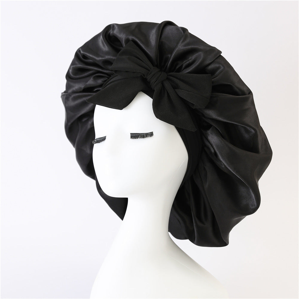 Nouveau Bonnet de soie pour femmes endormies en satin Bonnet de nuit Bonnet de sommeil écharpe pour cheveux bouclés avec bande de cravate pour cheveux bouclés