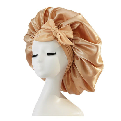 Nouveau Bonnet de soie pour femmes endormies en satin Bonnet de nuit Bonnet de sommeil écharpe pour cheveux bouclés avec bande de cravate pour cheveux bouclés