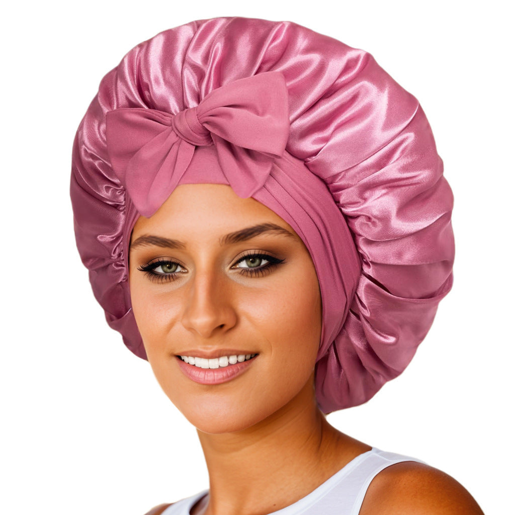 Nouveau Bonnet de soie pour femmes endormies en satin Bonnet de nuit Bonnet de sommeil écharpe pour cheveux bouclés avec bande de cravate pour cheveux bouclés