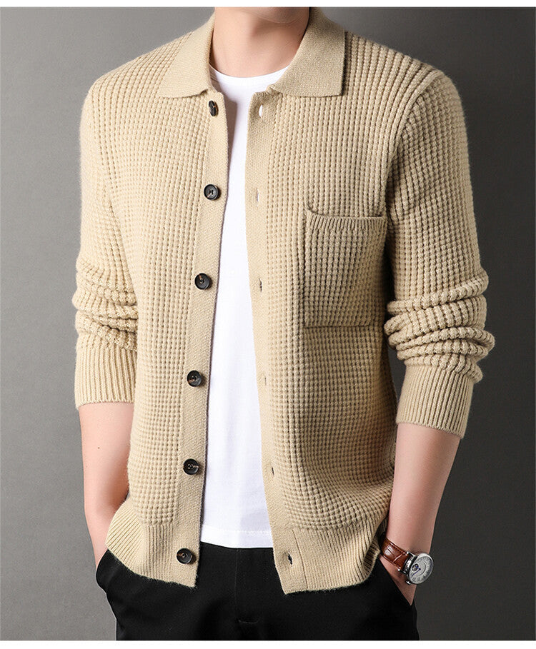 Twist Jacquard Lapel Sweater Cardigan Men's