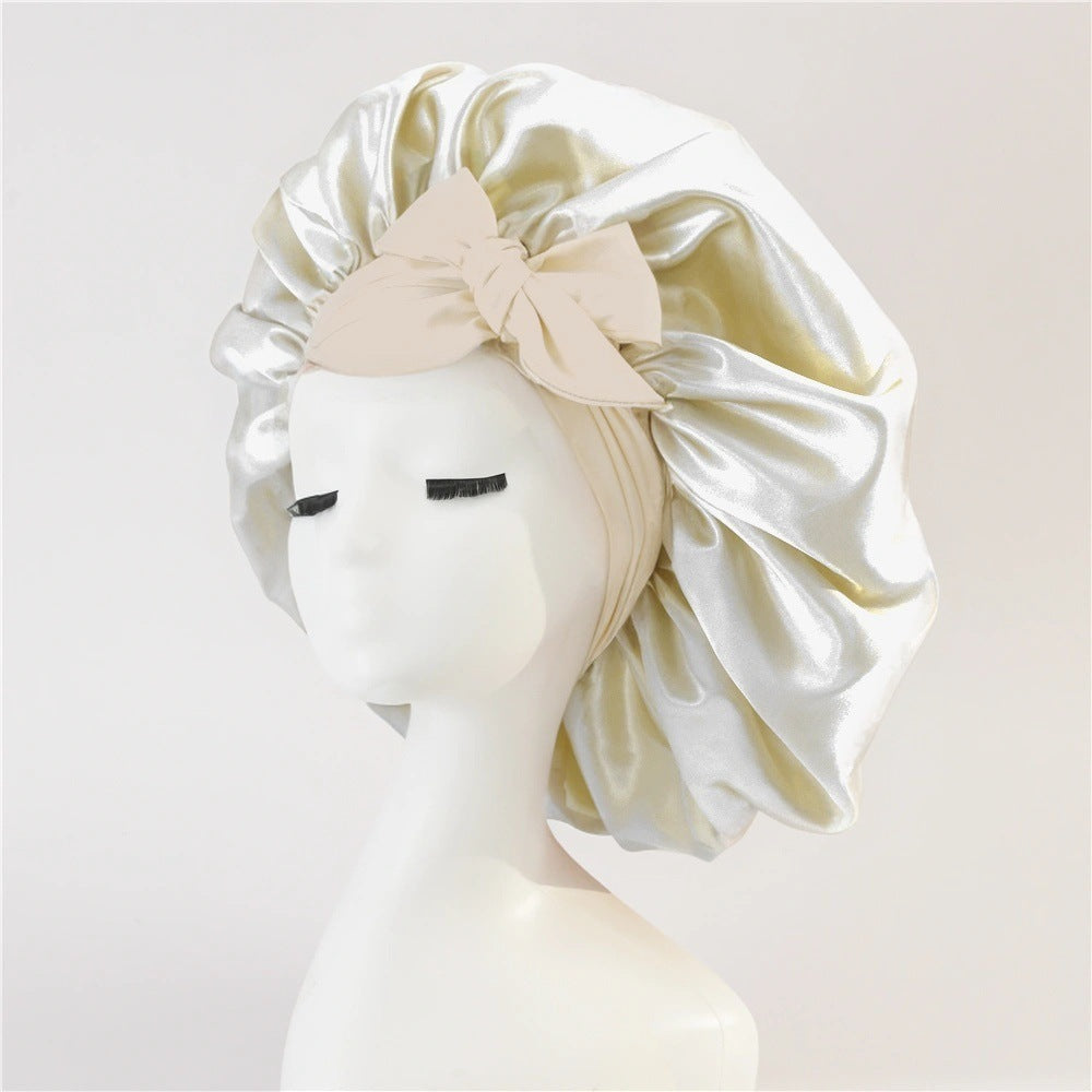 Nouveau Bonnet de soie pour femmes endormies en satin Bonnet de nuit Bonnet de sommeil écharpe pour cheveux bouclés avec bande de cravate pour cheveux bouclés