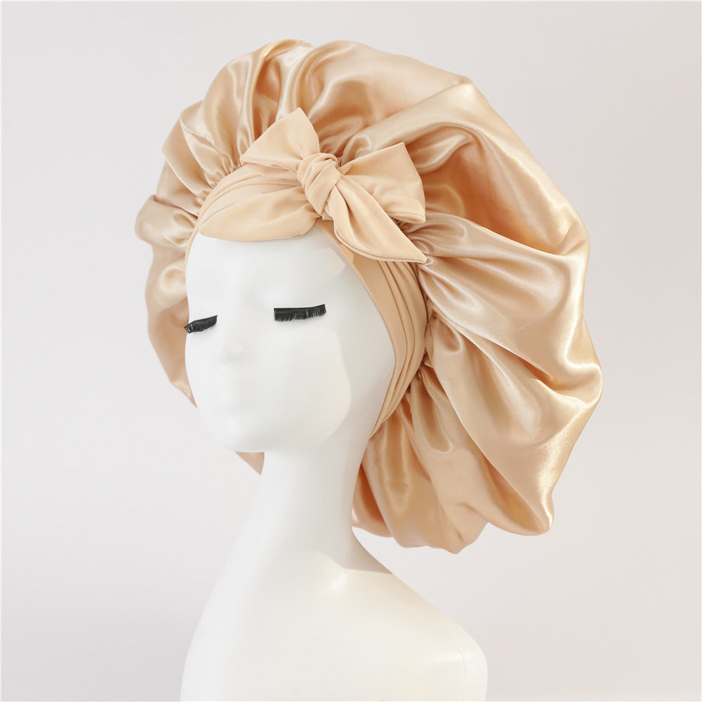 Nouveau Bonnet de soie pour femmes endormies en satin Bonnet de nuit Bonnet de sommeil écharpe pour cheveux bouclés avec bande de cravate pour cheveux bouclés