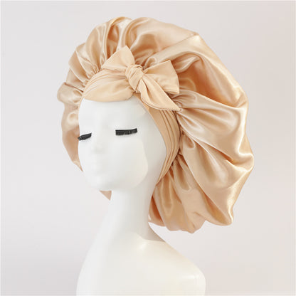 Nouveau Bonnet de soie pour femmes endormies en satin Bonnet de nuit Bonnet de sommeil écharpe pour cheveux bouclés avec bande de cravate pour cheveux bouclés