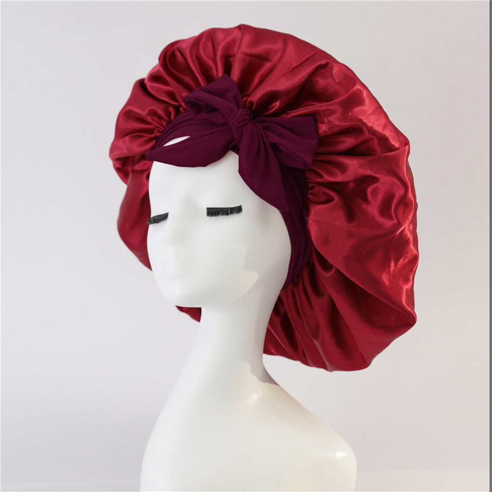 Nouveau Bonnet de soie pour femmes endormies en satin Bonnet de nuit Bonnet de sommeil écharpe pour cheveux bouclés avec bande de cravate pour cheveux bouclés