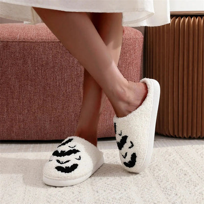 Funny Bat Slipper Halloween Pumpkin Flat Indoor House Shoes For Women Men Soft Plush Cozy Horror Fashion Halloween Gifts