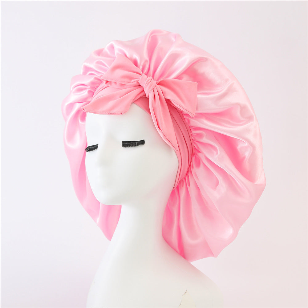 Nouveau Bonnet de soie pour femmes endormies en satin Bonnet de nuit Bonnet de sommeil écharpe pour cheveux bouclés avec bande de cravate pour cheveux bouclés