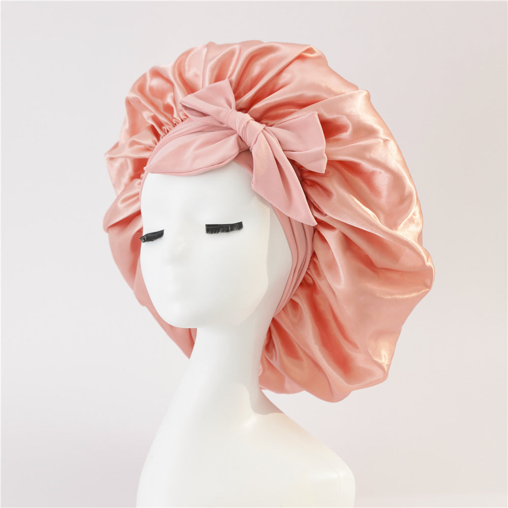 Nouveau Bonnet de soie pour femmes endormies en satin Bonnet de nuit Bonnet de sommeil écharpe pour cheveux bouclés avec bande de cravate pour cheveux bouclés