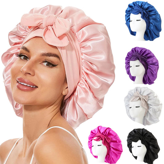 Nouveau Bonnet de soie pour femmes endormies en satin Bonnet de nuit Bonnet de sommeil écharpe pour cheveux bouclés avec bande de cravate pour cheveux bouclés