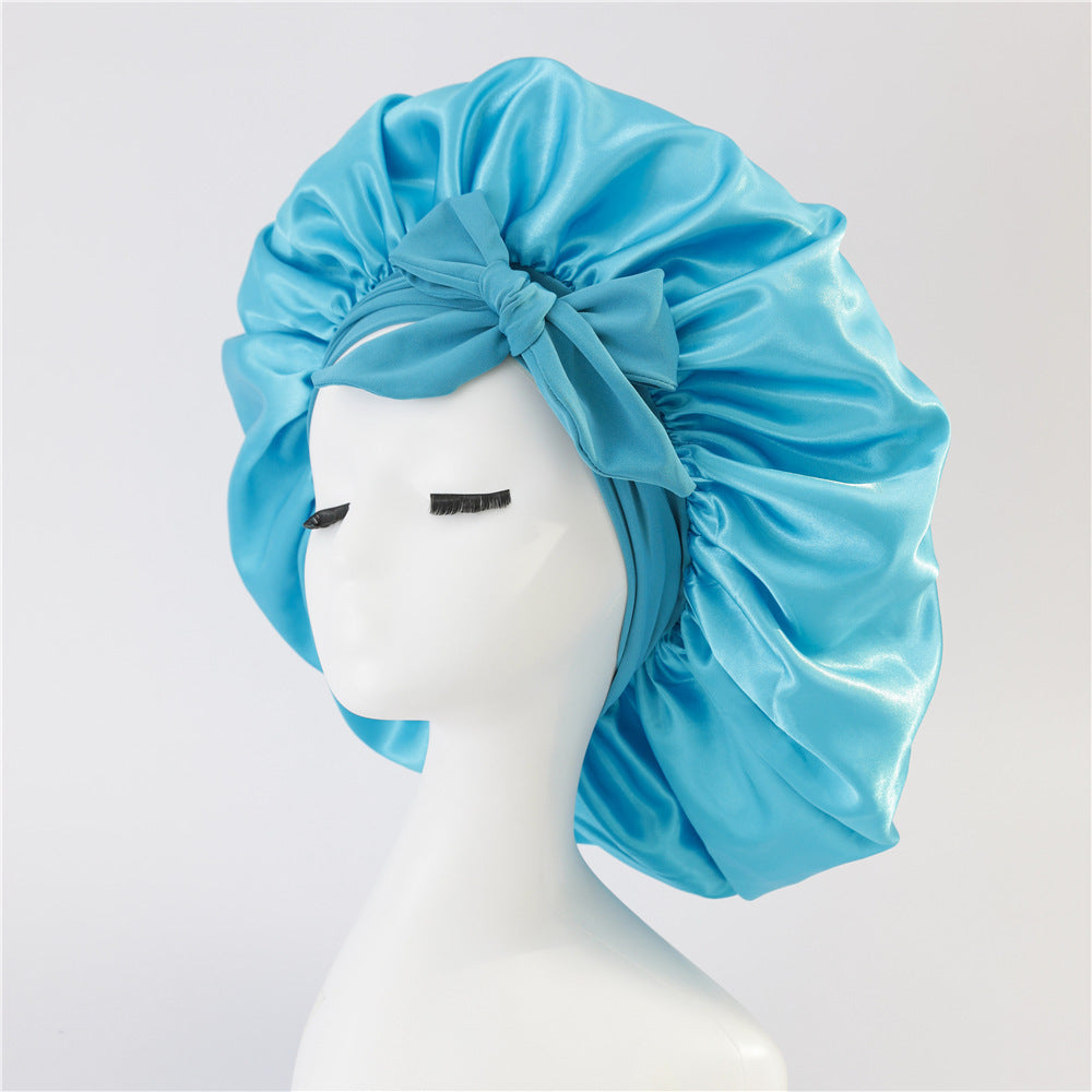 Nouveau Bonnet de soie pour femmes endormies en satin Bonnet de nuit Bonnet de sommeil écharpe pour cheveux bouclés avec bande de cravate pour cheveux bouclés